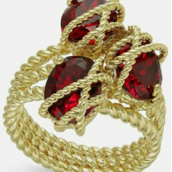 Charter Club Gold Ruby Stone Triple Ring Sz8 - Picture 1 of 3
